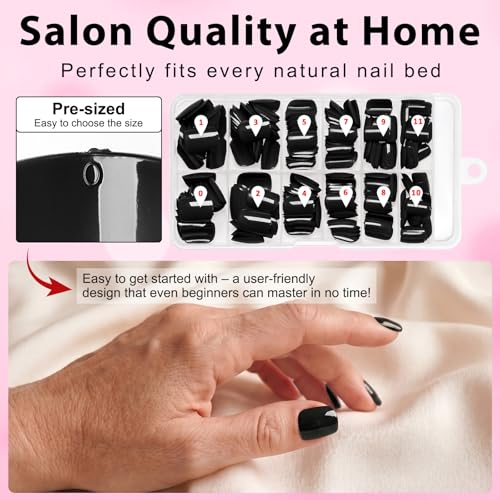 Black Extra Short Square Press On Nails with Glue Tabs - Timeless & Glossy