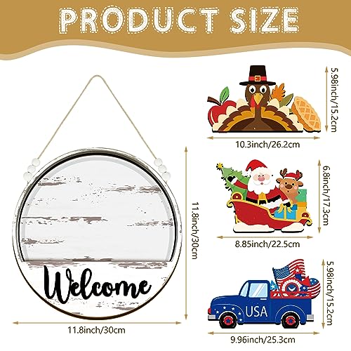 Interchangeable Welcome Sign with Seasonal Patterns - White Wooden Front Door Decor