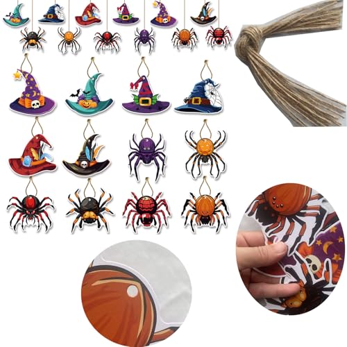 Halloween Hanging Ornaments Set - Witch Hat & Spider Decorations, Double-Sided Indoor Outdoor Decor