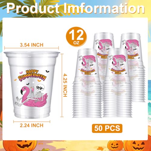 50 Pcs Summer Halloween Plastic Cups 12oz Disposable Party Drinkware