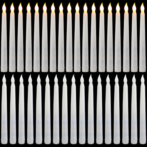 LED Flameless Taper Candles Bulk 36 Pieces - White, 8.5 Inch, Safe & Windproof