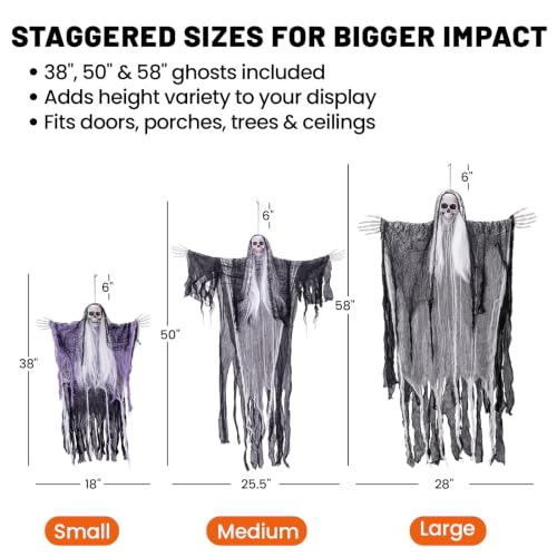 3 Pack Halloween Hanging Ghost Decorations - Poseable Grim Reaper for