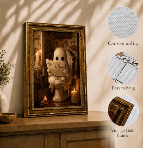 Ghost Wall Art Framed Halloween Bathroom Decor 16x12 Dark Gothic Spooky Wall Hanging Variation of Ghost / Framed / 16"L x 12"W