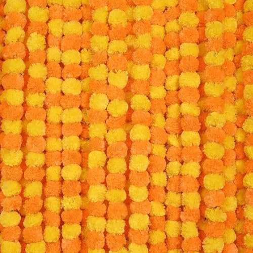 Artificial Marigold Garland for Decoration - Yellow & Mango, 5 Feet