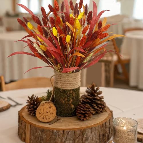 Autumn Fall Dried Flower Bouquet - 94 Pcs Harvest Themed Decor for Thanksgiving & Halloween