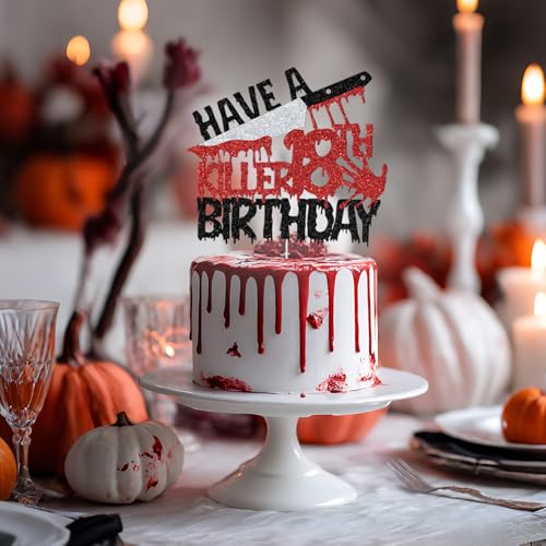Have a Killer 18th Birthday Cake Topper Halloween Zombie Vampire Glitter - Variation 18