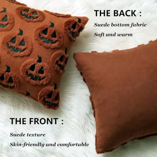 Fall Pillow Covers 18x18 Set of 2 - Rust Ghost Pumpkin Autumn Decor