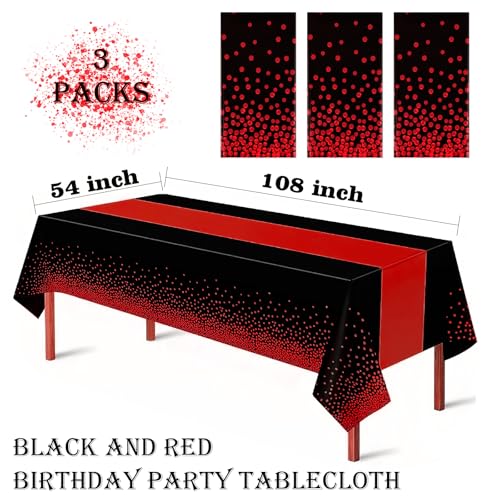 Black and Red Plastic Tablecloth 54x108 Inch - Disposable Party Cover for Events