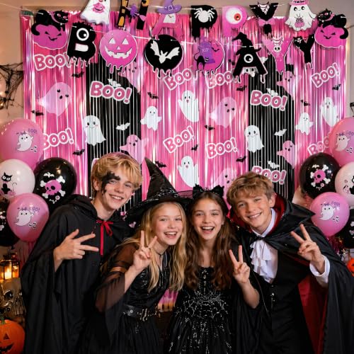 Pink Halloween Party Decorations Set - Ghost, Pumpkin, Bat & Cat Theme