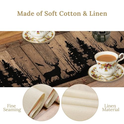Rustic Deer Cabin Table Runner - Vintage Brown Wild Deer Wood Plank 13x36 Inch Cabin-8