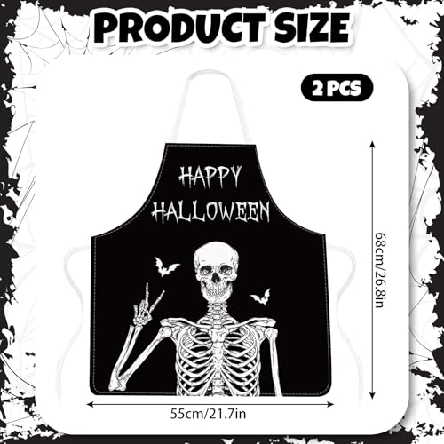 Halloween Skeleton Aprons Set of 2 Spooky Skeleton & Spiderweb Kitchen Aprons - Adjustable, Black & White