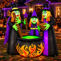 6 FT Halloween Inflatable Witch Scene - Black Witches Around Cauldron with Built-in LED Lights Outdoor Decorations