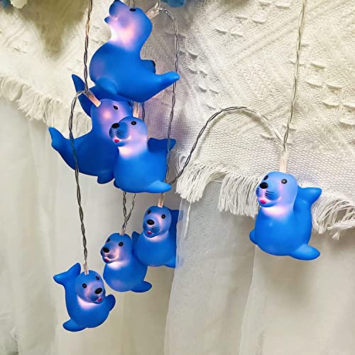 Blue Sea Lion String Lights - 10LED Battery-Powered Night Light for Bedroom & Holiday Decor