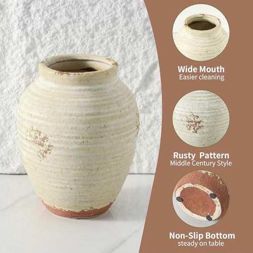 Ceramic Decorative Vase 7.4 Inch Rustic Farmhouse Flower Vase - Variation 205-3-7.4in