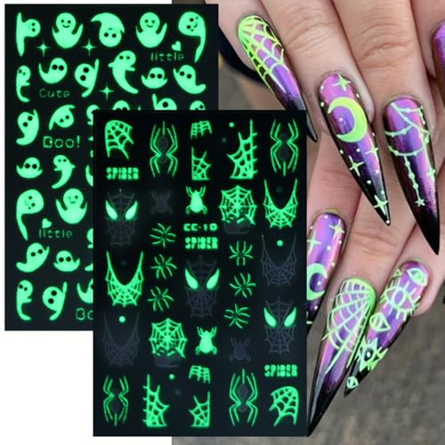 Halloween Spider Web Nail Stickers 5 Sheets Luminous Ghost Skeleton Design - Variation of THIS listing 284
