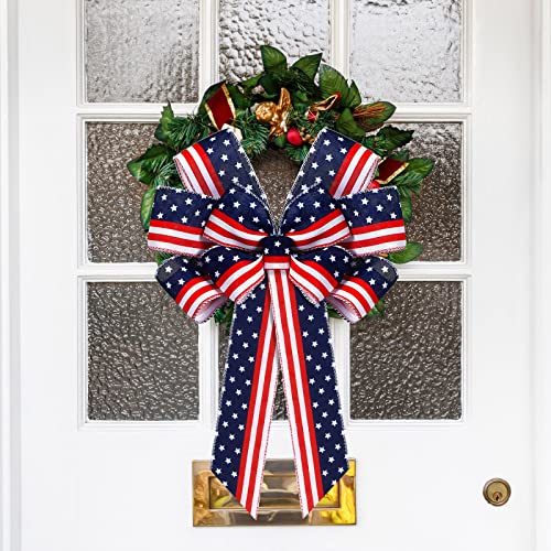 Patriotic Wreath Bows 4 Pack - Red White Blue Stars American Flag Decor