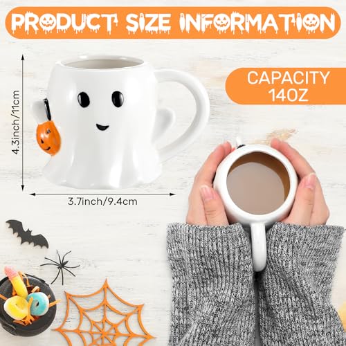 Halloween Ghost Coffee Mug Set - 12 oz Ceramic Boo Cups with Handle