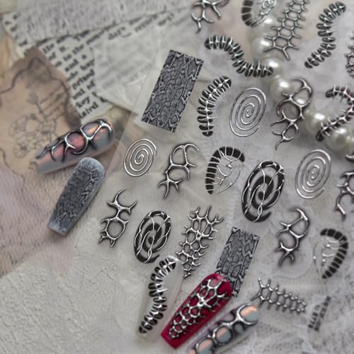 Gothic Nail Art Stickers 5D Embossed Metal Decals - Self Adhesive Bone Designs