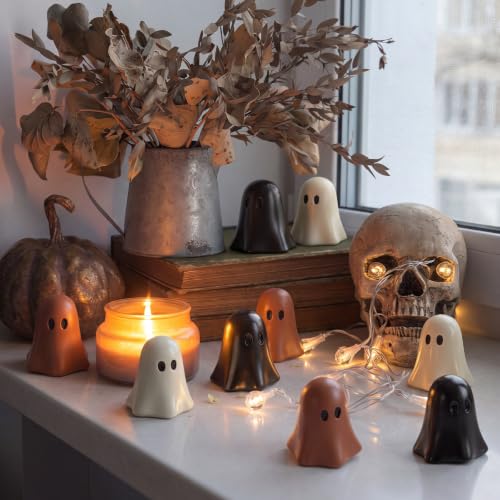 Mini Halloween Ghost Figurines - Terracotta Resin Set of 9 for Decorations