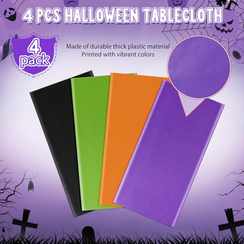 Halloween Plastic Tablecloth Set - 4 Pcs Rectangular Orange Black Purple Green