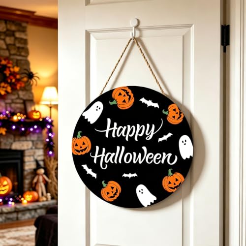 Halloween Door Wreath Indoor Decorations for Front Door - Cute Ghost Pumpkins Bats