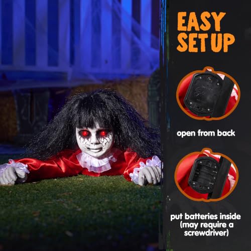 Creepy Halloween Crawling Doll Animatronic - Outdoor Groundbreaker Prop with Lights & Sounds