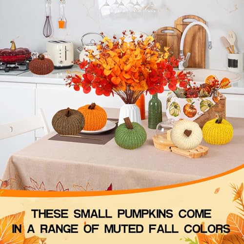 Mini Crochet Pumpkins Artificial 6 Pack Fall Decor Knit Pumpkins for Thanksgiving Halloween Autumn Home