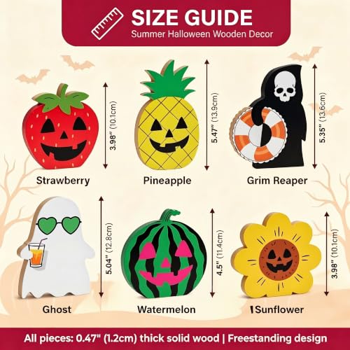 12PCS Wooden Halloween & Summerween Tabletop Decorations Set - Durable Eco-Friendly Holiday Decor