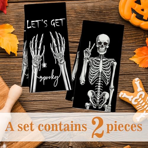 Halloween Skeleton Hand Kitchen Towels Set of 2 - Black-3 Spooky Decor Gift