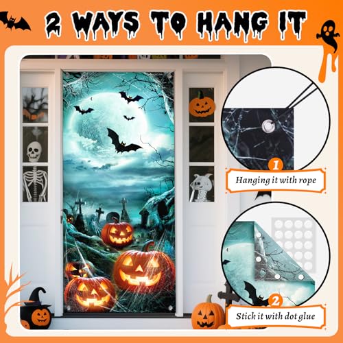 Halloween Door Cover 79x35 Inch Pumpkin Haunted House Decor Reusable Fabric Banner