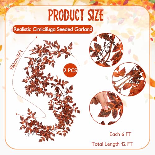 2-Pack Fall Garland Set - 6 ft Plum Autumn Leaves & Berries Decor