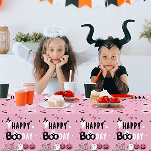 Pink Halloween Tablecloths Set - Spooky Ghosts Pumpkins & Bats, 3 Pack