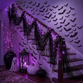 Gilprop Halloween Wall & Stair Decoration Set - Purple, Bat Stickers, Fairy Lights & Creepy Cloth