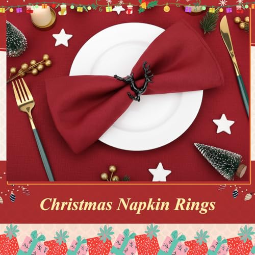 Black Deer Napkin Rings Set of 12 - Elegant Holiday Table Decor