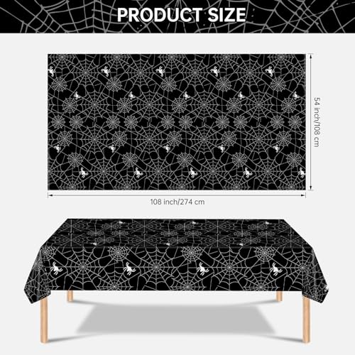 Black Halloween Spider Web Plastic Tablecloths - 2 Pcs, 108x54 Inch, Disposable Party Decor