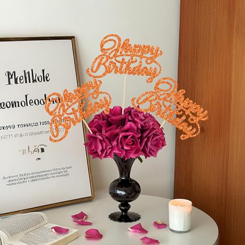 Ephlyn 12Pcs Happy Birthday Centerpiece Sticks Orange Party Decorations