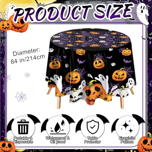 Breling 6 Pcs Halloween Spider Web Round Plastic Tablecloth 84 Inch - Spooky Decor