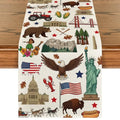 American Flag Map Eagle 13x48 Inch Table Runner - 4th of July Memorial Day Decor Beige