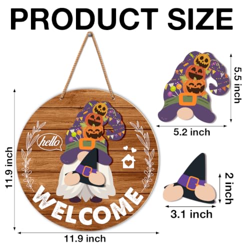 Yuzi-n Interchangeable Gnome Welcome Sign Fall Halloween Front Porch Decor - Red Brown