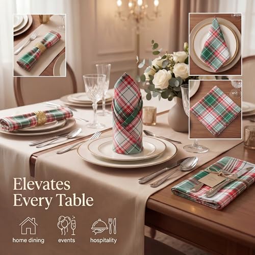 Christmas Checks Cloth Napkins 20x20 Set of 12 - Holiday Table Decor