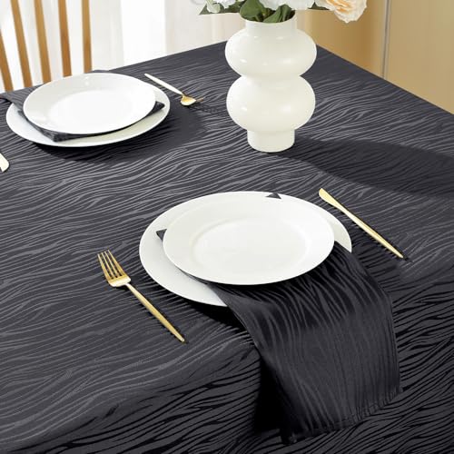 Rectangular Spillproof Jacquard Tablecloth Black 60x102 Inch - Matirug Variation