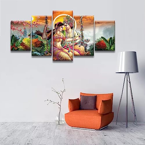 Radha Krishna Wall Art Canvas Print - 4 Panels 20x40 Inch Hindu Religious Decor - Variation of THIS listing