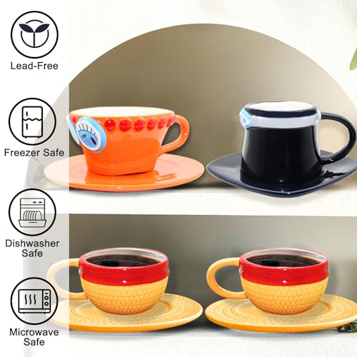 Yellow Anime Novelty Ceramic Coffee Mug Tumbler with Plate - Office Gift