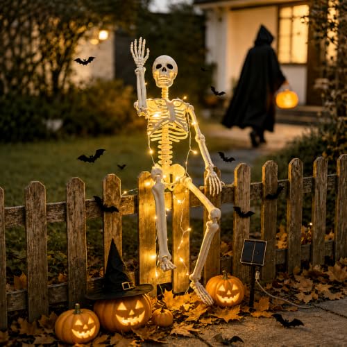 36-Inch Solar Halloween Skeleton with Metal Stake & 16-LED Warm Lights - Variation of 1P-36"