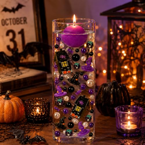 Halloween Floating Vase Filler Kit - Black & Purple Ghosts Candies Beads Set