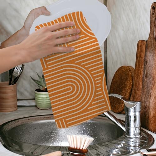 Boho Orange Kitchen & Bathroom Hand Towels Set of 2 - Casual Variation