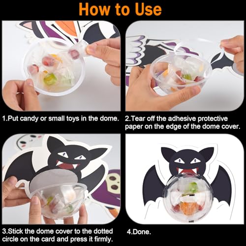Halloween Candy Holder Cards with Clear Domes - 24 Pack for Trick or Treat