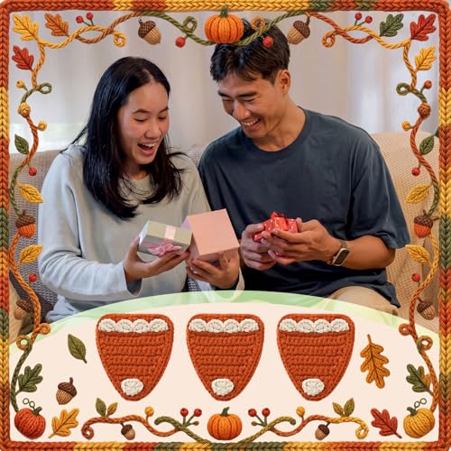 Fall Pumpkin Pie Crochet Coasters Set of 6 Handmade Autumn Decor