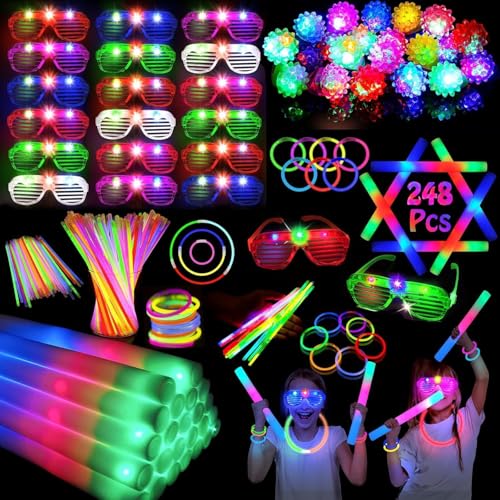 Glow in the Dark Party Supplies Bulk Pack with LED Glasses & Sticks - Neon Halloween Kids & Adults