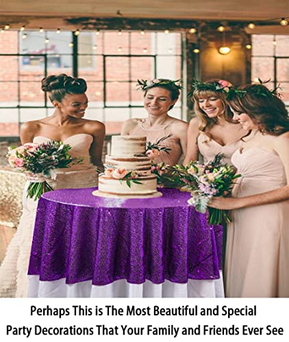 Purple 48-Inch Sequin Round Tablecloth for Wedding Party Decor